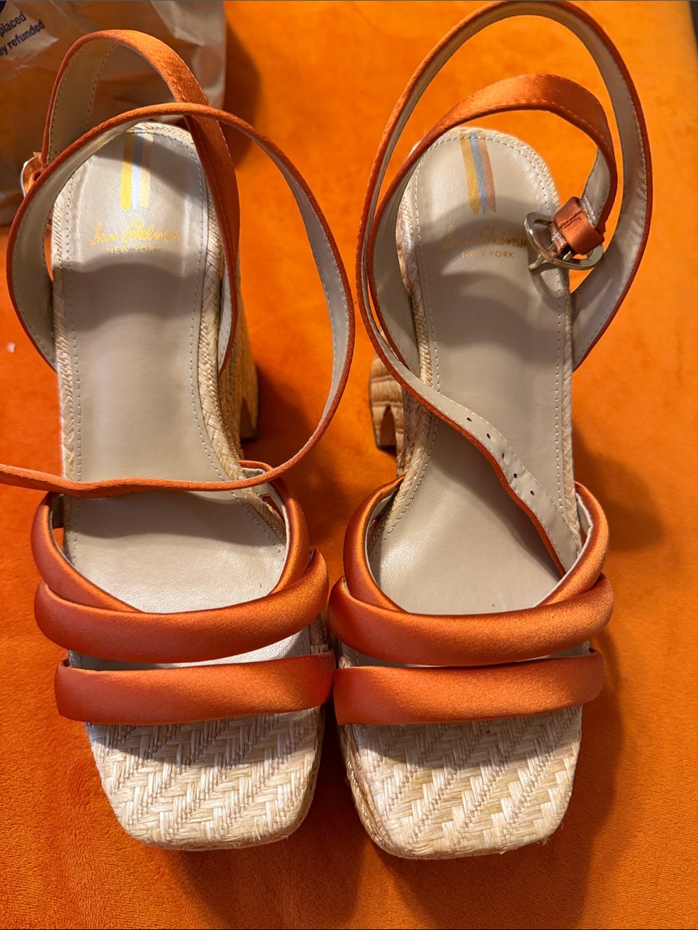 Sam Edelman Orange Strappy Wedge Sandals Tibby